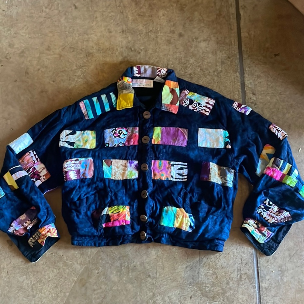 Vintage Passports of Pier 1 Imports patchwork rayon jacket size small
